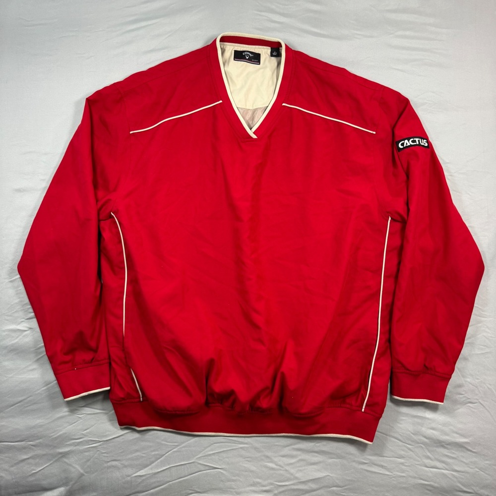 VTG Callaway Golf Sport Red V-Neck Windbreaker Pullover XL Cactus Patch